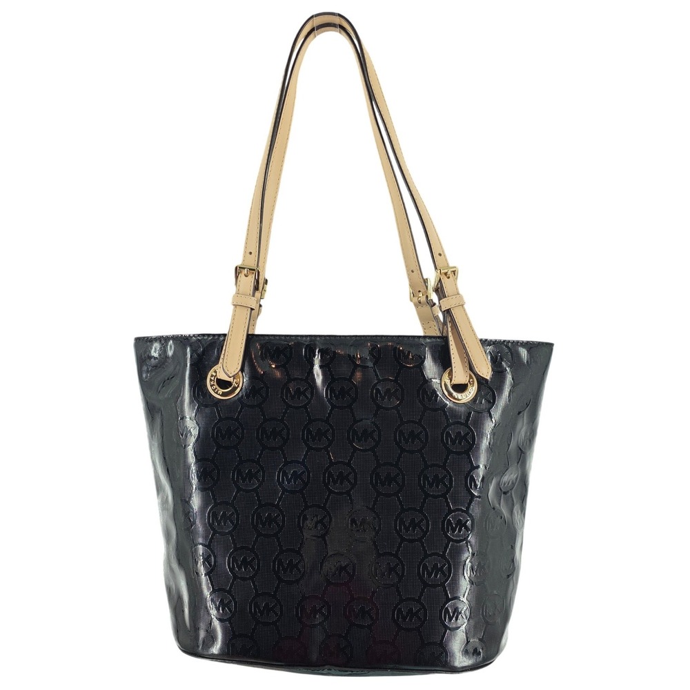 Michael Kors MK Black Patent Leather Tote Shoulder Bag Medium EUC!